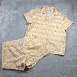 J.Crew Factory Citrus Orange Pajama Set Women 100% Cotton Shorts Top CR077